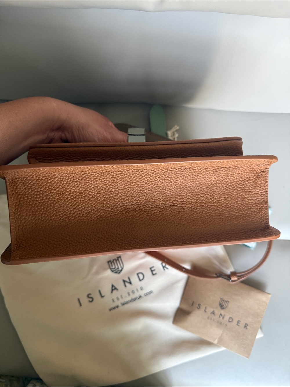 Islander Orange Plaid Satchel with Mint and Tan Trim - Picture 5 of 5
